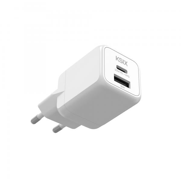 Ksix Bcd20ganacb Blanco / Cargador De Red Eléctrica 1 X Usb-c + 1 X Usb-a 20w