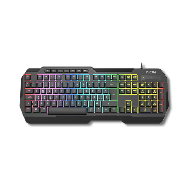 Pack Gaming con Cable KROM Kenta - Teclado Membrana  Ratón ptico  Auriculares con Micrófono  Alfombrilla  Retroiluminado Negro