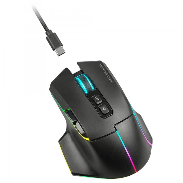 Mouse mars gaming wireless y bluetooth mmw-vector tri-mode 2.4g ghz bt 5.4 usb-c 7 botones 12000 dpi