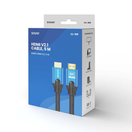 Cable Hdmi 2.1 (m) Trenzado 8k Savio Cl-169 5m