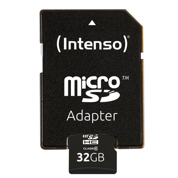 Intenso Microsd 32gb Negro/ Tarjeta De Memoria Microsd, Categoría 10 C/adpatador, 20/12mb/s