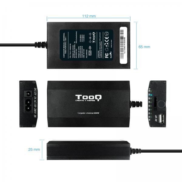 Cargador Universal De Portatil Tooq Tqlc-100bs01m 100w 12 Conectores Puerto Usb