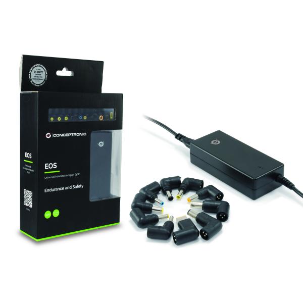 Cargador Universal De Portatil Conceptronic 65w Automatico 18v A 20v 10 Conectores