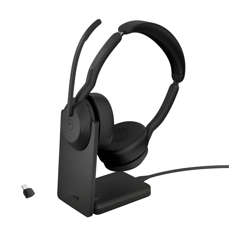 Jabra Evolve2 55 MS Stereo con base de carga Diadema Bluetooth 5.2 18h Multipunto Auriculares inalámbricos