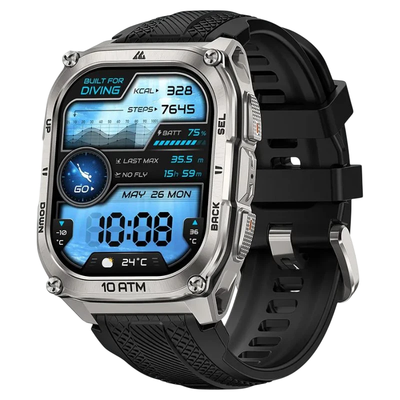 KOSPET Tank M4 32GB Plata 1,96 pulgadas AMOLED GPS Llamadas Bluetooth 15 días 10ATM IP69K Smartwatch