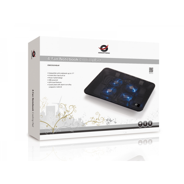 Base De Refrigeracion Para Portatiles Conceptronic 4 Ventiladores 80mm Hasta 15.6"