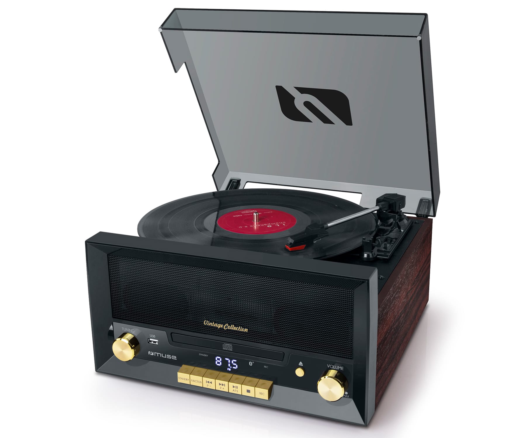 Muse Mt-112 W Wood / Tocadiscos Con Radio Fm Y Altavoces