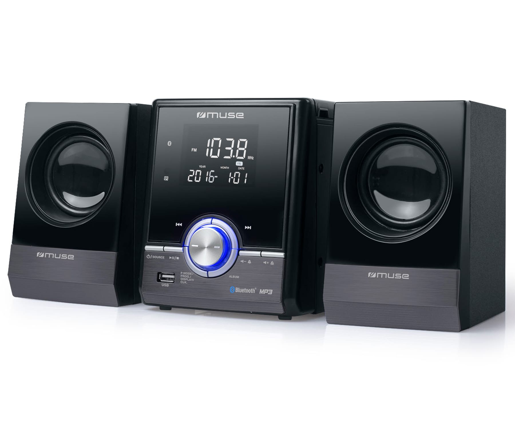Muse M-38 Bt Black / Microcadena 20w Con Altavoces