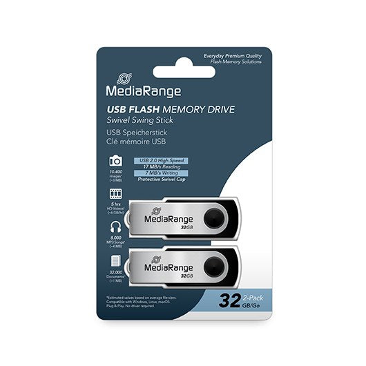 Pendrive 32gb Usb 2.0 Mediarange 2 Pack