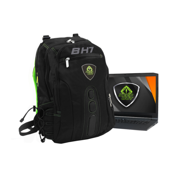 MOCHILA GAMING KEEP OUT BK7 PARA PORTATILES 15,6" CON MULTIPLES BOLSILLOS COLOR NEGRO Y VERDE