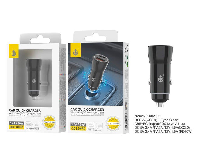 Jc Na0256 Black / Cargador De Vehículo Usb-c / Usb-a 20w Hover Image