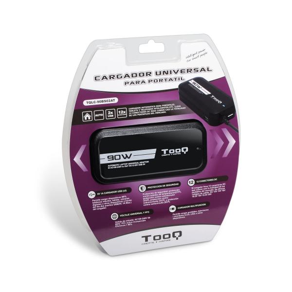 Cargador Universal De Portatil Tooq Tqlc-90bs02at 90w Automatico 12 Conectores 2 Puertos Usb