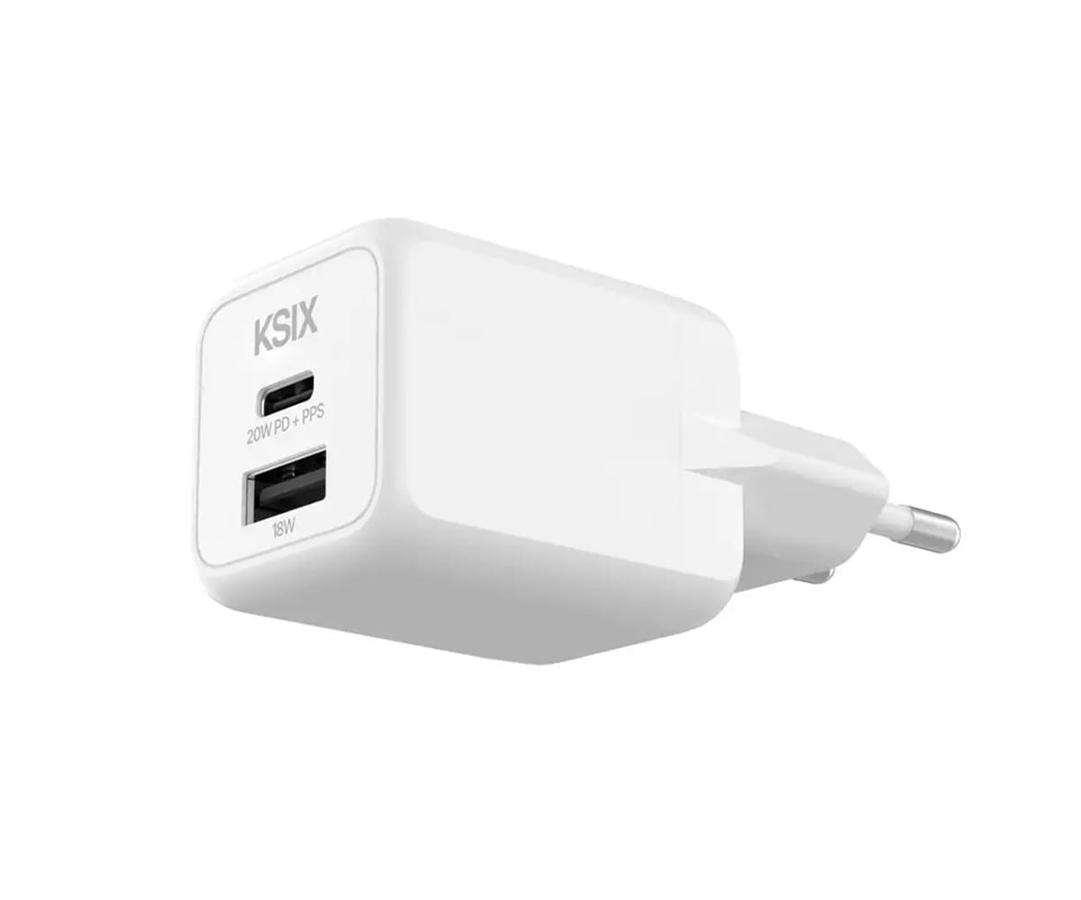 Ksix Bcd20ganacb Blanco / Cargador De Red Eléctrica 1 X Usb-c + 1 X Usb-a 20w