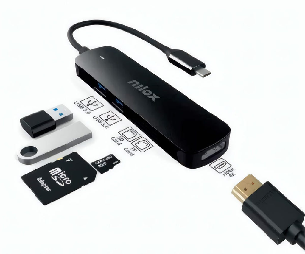 Nilox Nxdsusbc05 Negro / Adaptador Usb-c 5 En 1, Hdmi, Usb 3.2 Gen1, Sd/tf
