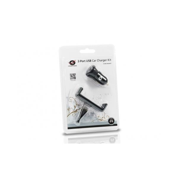 Cargador De Coche Usb Conceptronic 2 Puertos Usb + Soporte Smartphone