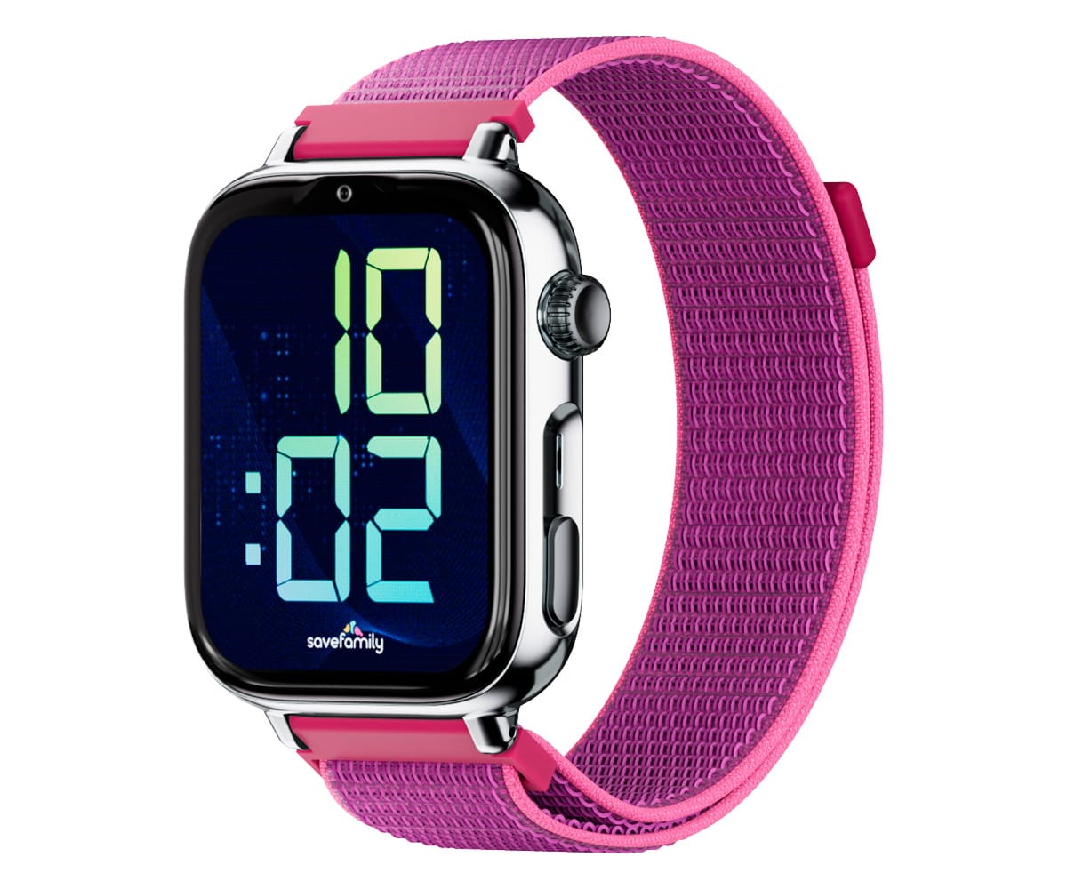 Savefamily Savewatch Plus 2 Junior (+8 Aos) Plata Con Correa De Tela Frambuesa / Smartwatch 4g Para Nios
