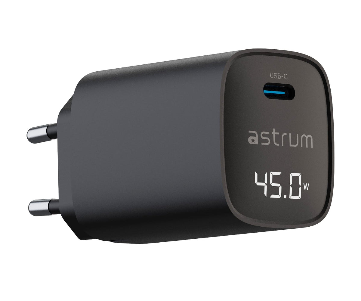 Astrum Watz45l Negro / Adaptador De Corriente Con Pantalla Led Integrada / 45w / Usb-c