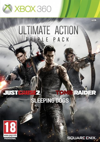 Ultimate Action Triple Pack(just Cause 2/sleeping Dogs/ Tomb Raider) Xbox 360 Hover Image