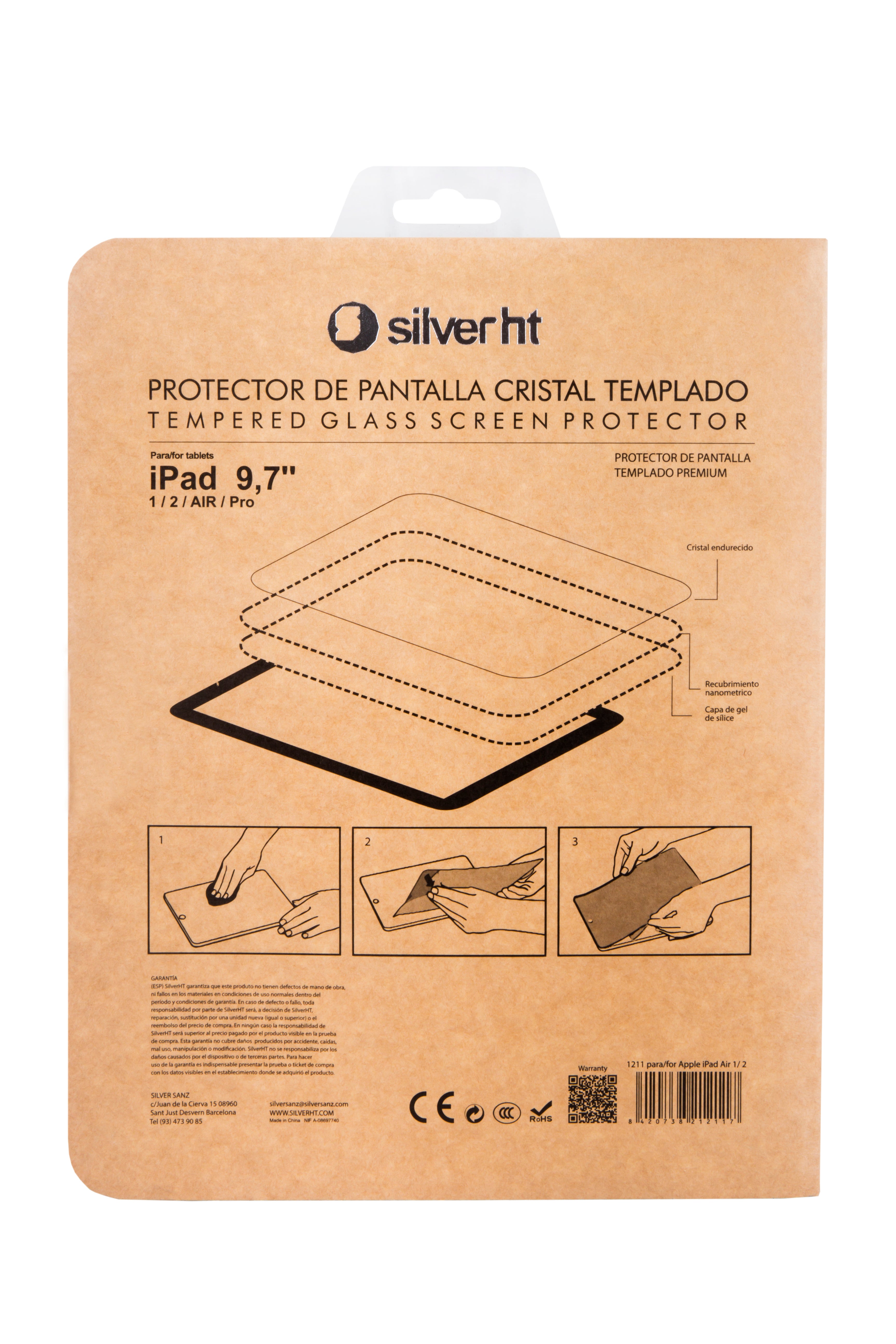 Protector De Pantalla Silver Ht Para Apple Ipad Air 1 Y 2 Cristal Templado