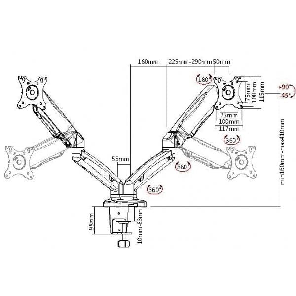 Soporte Pantalla Equip Para Mesa 13 Pulgadas - 27 Pulgadas 2 Brazo Inclinables Para 2 Monitor Muelle De Gas Vesa Hasta 6.5kg