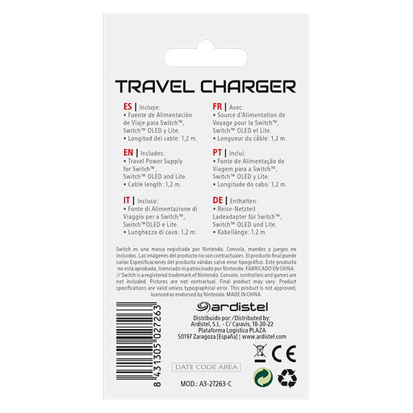 Travel Chargues Ac Adaptor 2M N Switch/OLED/Lite NINTENDO SWITCH (Accesorios)