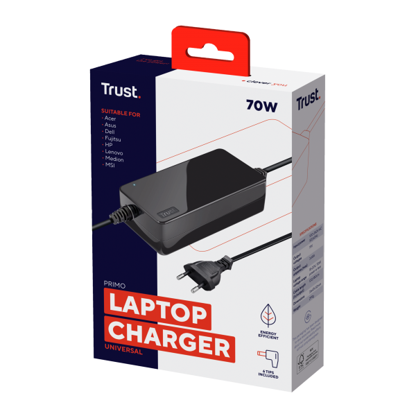 Cargador para portátil universal automático 70W / 6 Conectores TRUST