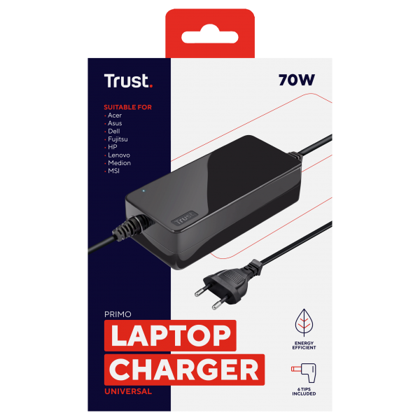 Cargador para portátil universal automático 70W / 6 Conectores TRUST