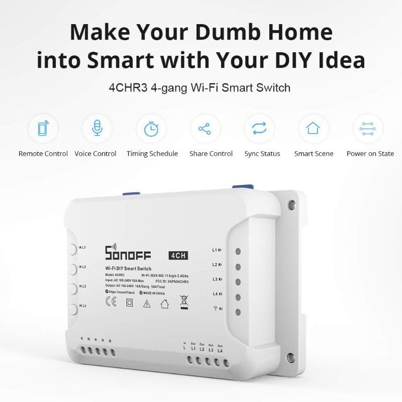 Sonoff 4CHR3 - Relé WiFi inteligente de 4 canales