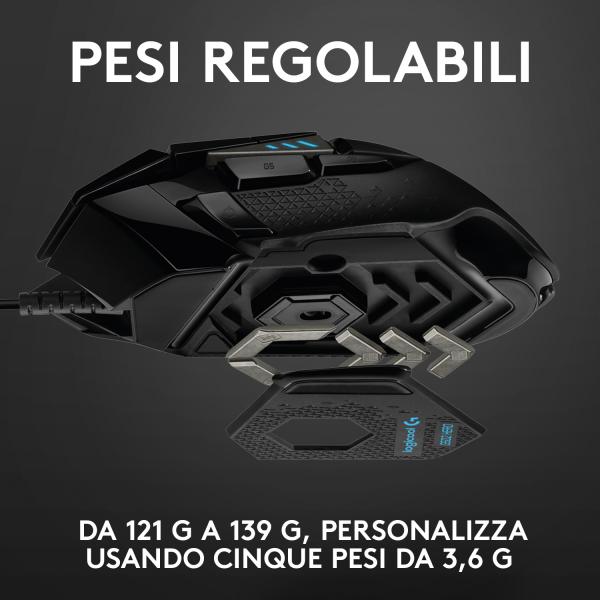 Mouse Logitech Gaming G502 Hero 16000dpi 11 Botones Color Negro 910-005471