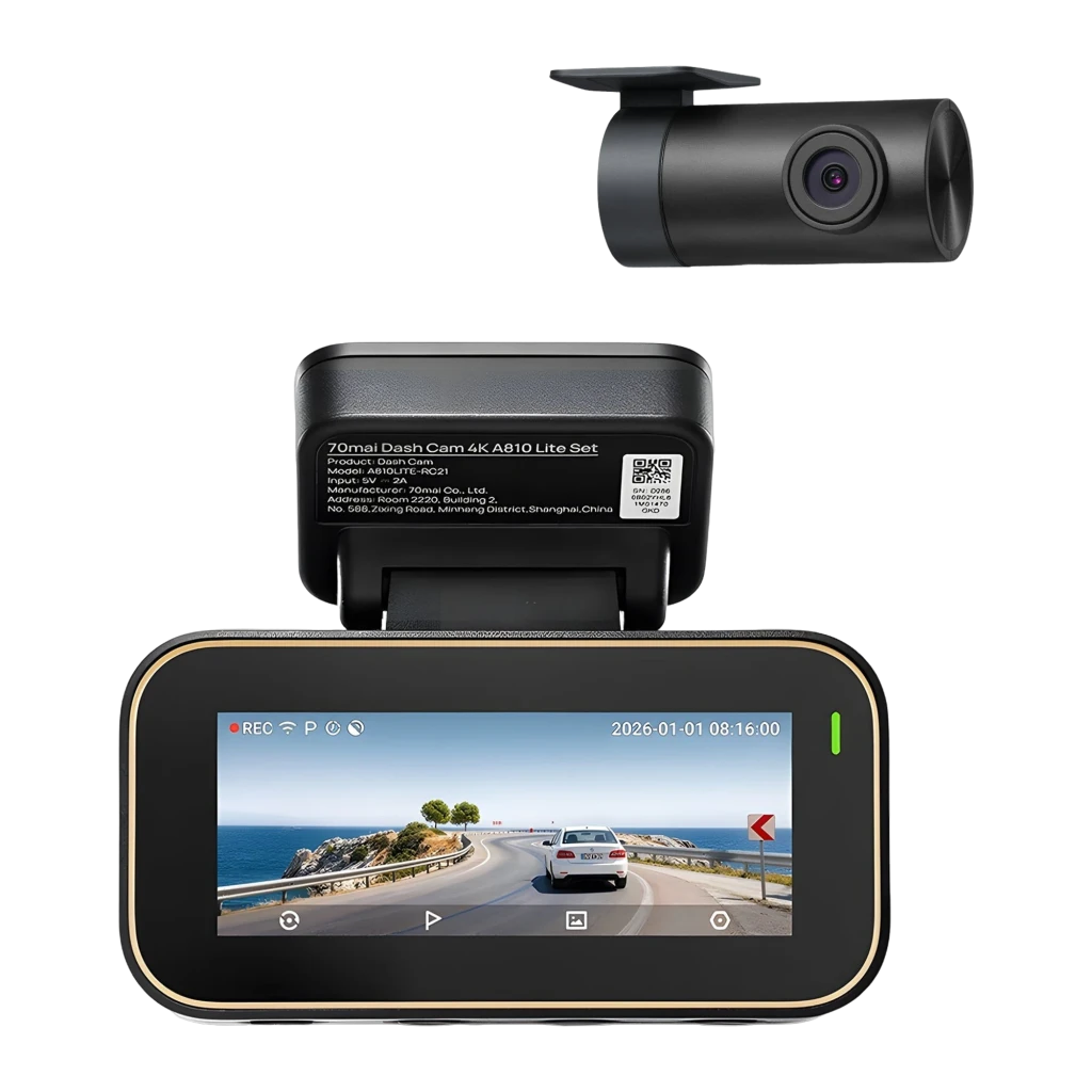 70mai Dash Cam 4K A810 Lite Set con Rear Camera RC21