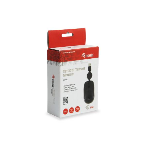 Mouse Equip Life Optico 2 Botones Usb Cable Retractil Color Negro 1000dpi