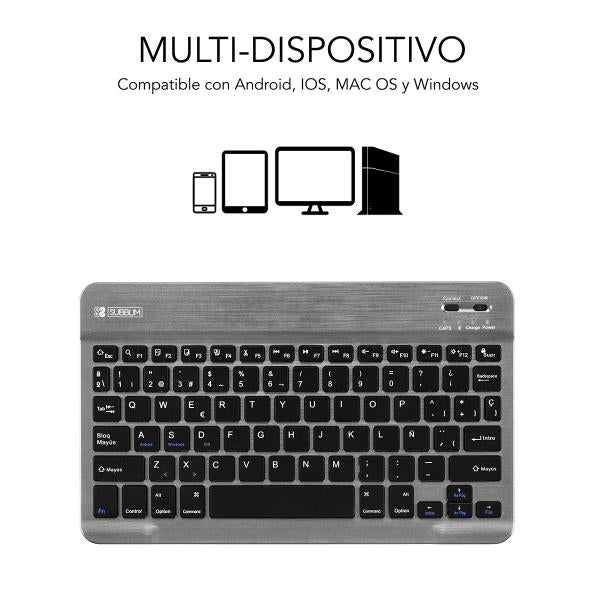 SUBBLIM Teclado Bluetooth Smart para Android, Mac, OS y Windows Gris