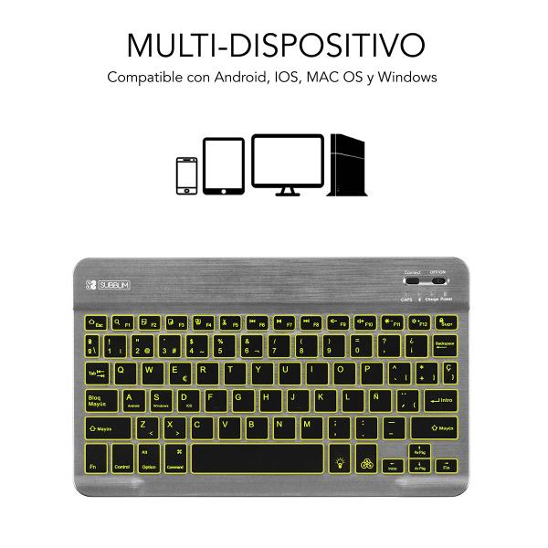 Teclado Bluetooth Subblim Smart / Retroiluminado / Touchpad / Gris / SUB-KBT-SMBT51
