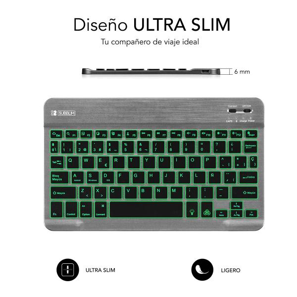 Teclado Bluetooth Subblim Smart / Retroiluminado / Touchpad / Gris / SUB-KBT-SMBT51