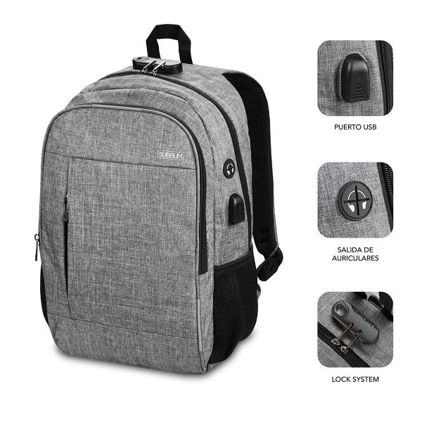Subblim Urban Lock System 16 Gris - Mochila para Portátil