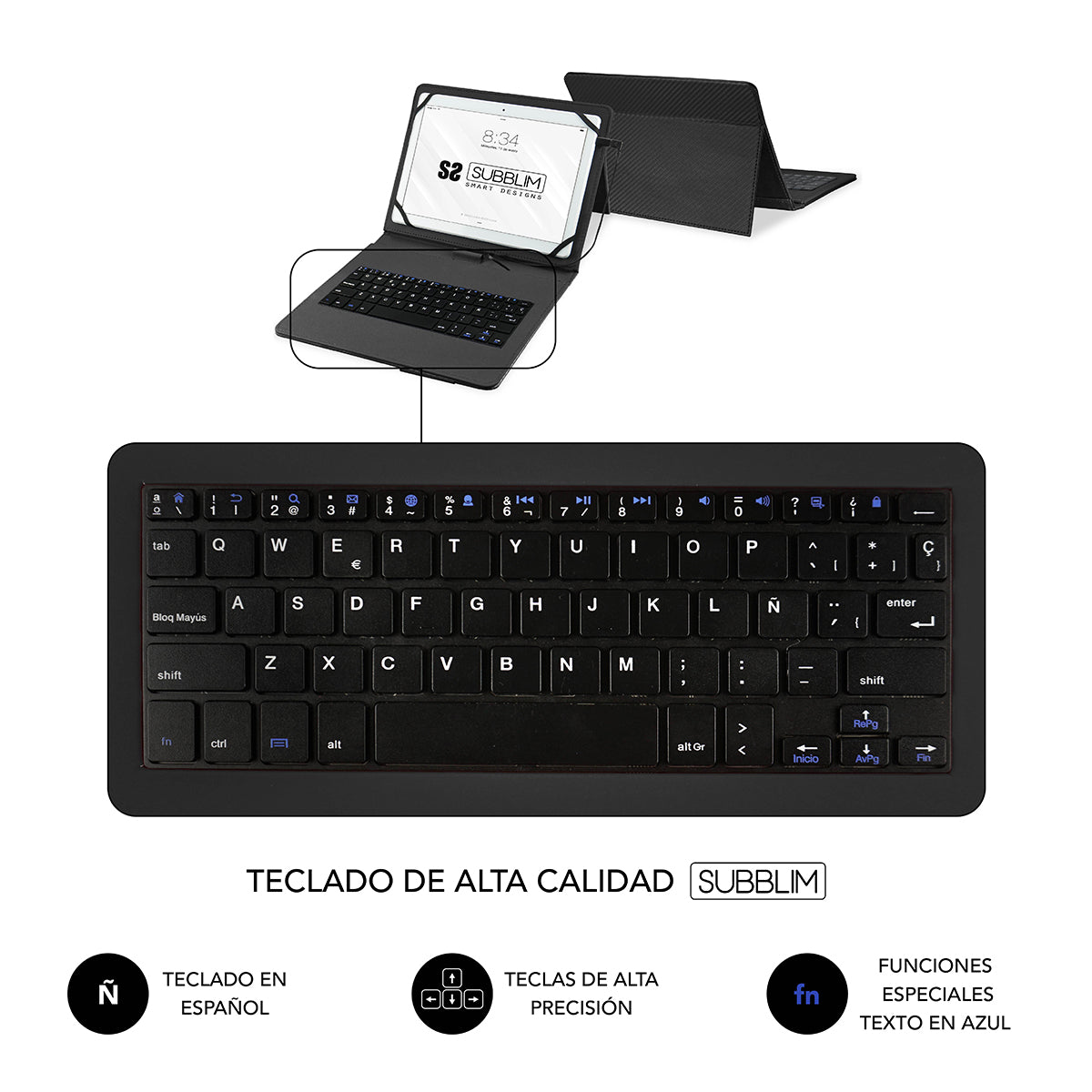 Funda + Teclado Subblim Para Tablet 9.6 Pulgadas A 11 Pulgadas Negro