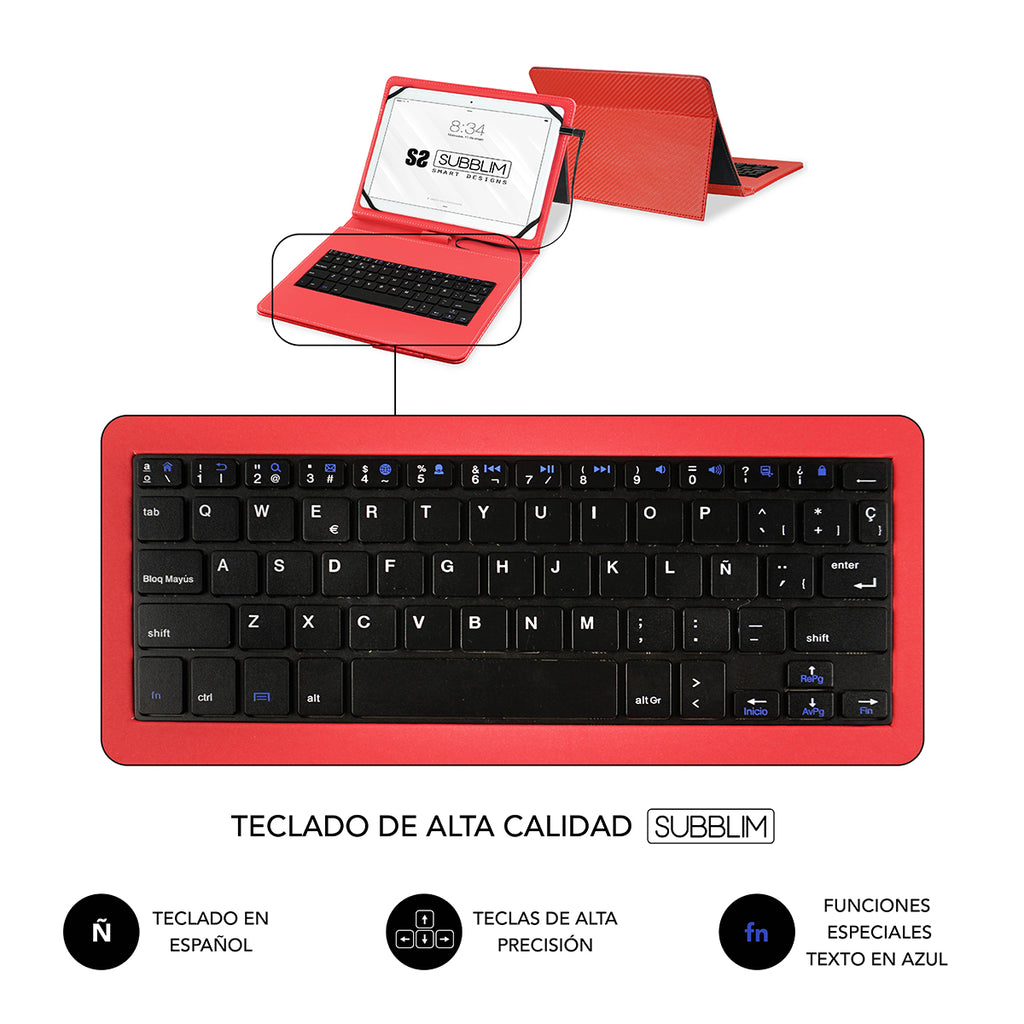 Funda + Teclado Subblim Keytab Pro Para Tablet 10.1 Pulgadas Rojo