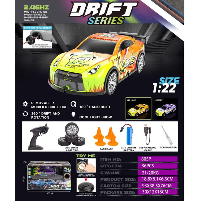 805P 1/22 4WD Drift Amarillo - Coche RC Eléctrico Main Image