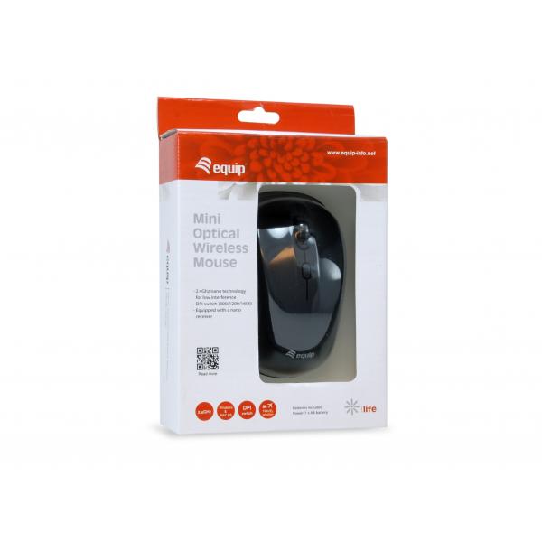 MOUSE EQUIP WIRELESS MINI LIFE OPTICO 4 BOTONES SCROLL NEGRO 1600DPI