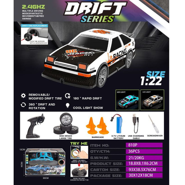 810P 1/22 4WD Drift Blanco- Coche RC Eléctrico Main Image
