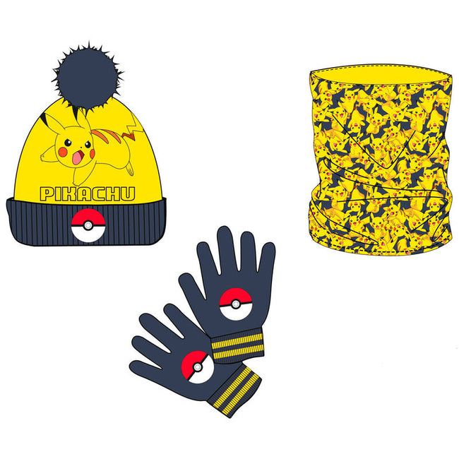 Set Gorro Braga Cuello Y Guantes Pikachu Pokemon Hover Image