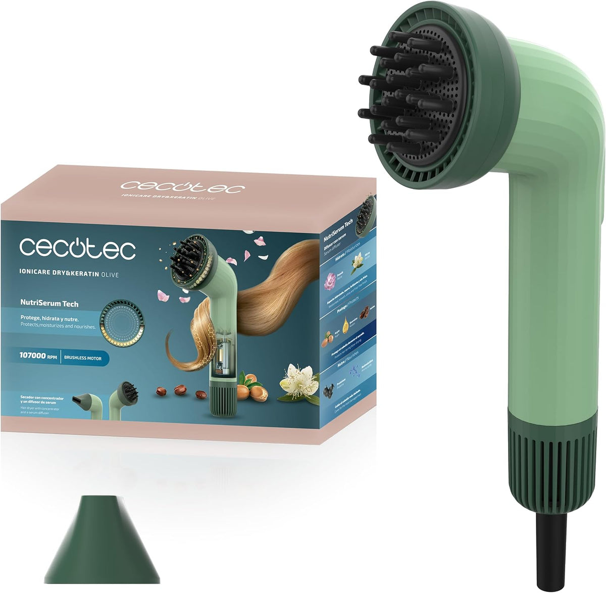 Secador De Pelo BLDC Cecotec IoniCare Dry&Keratin Olive