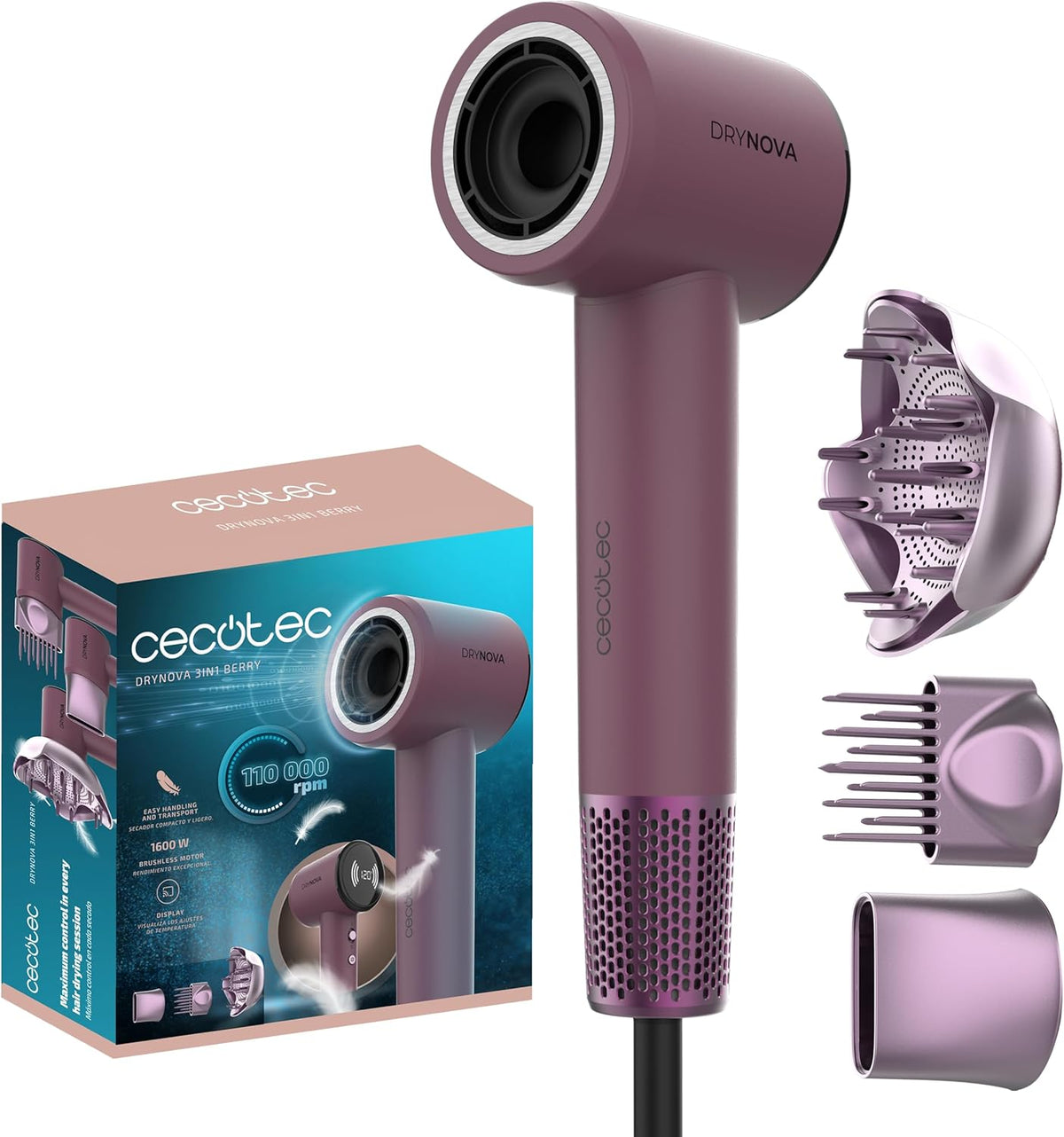 Secador De Pelo BLDC Cecotec DryNova 3in1 Berry