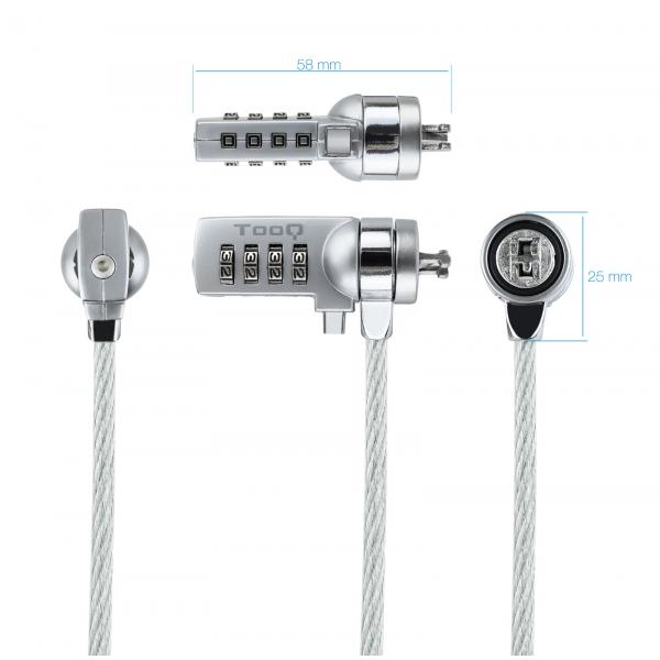Cable De Seguridad Portatiles/monitores/televisiones Tooq Tqclk0015 Con Combinación 1.5 M Sistema Ke