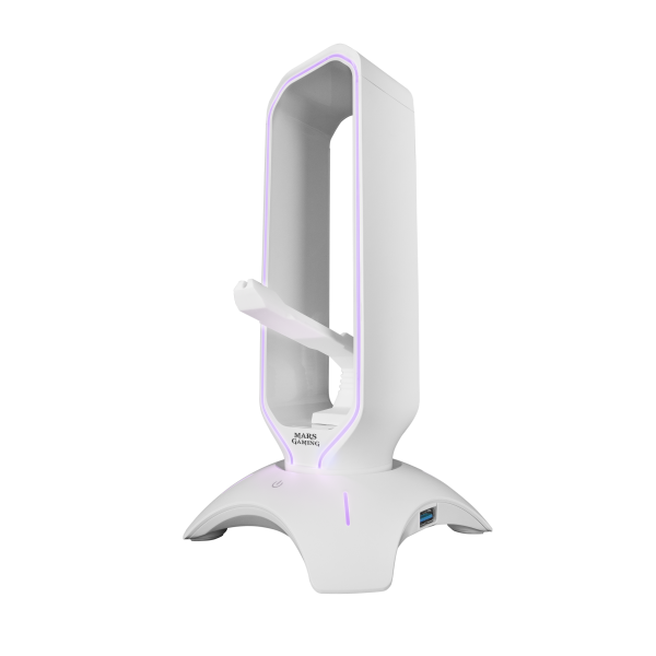 Soporte Mars Gaming Mhhpro White Para Auriculares Con Hub Usb 3.0 2p Y Bungee Pra Mouse Con Iluminac