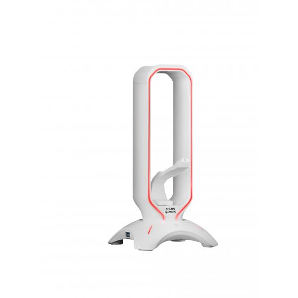Soporte Mars Gaming Mhhpro White Para Auriculares Con Hub Usb 3.0 2p Y Bungee Pra Mouse Con Iluminac