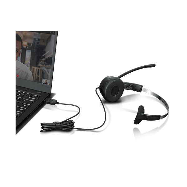 HEADSET USB LENOVO 100 MONO, CABLE 1.8m COLOR NEGRO