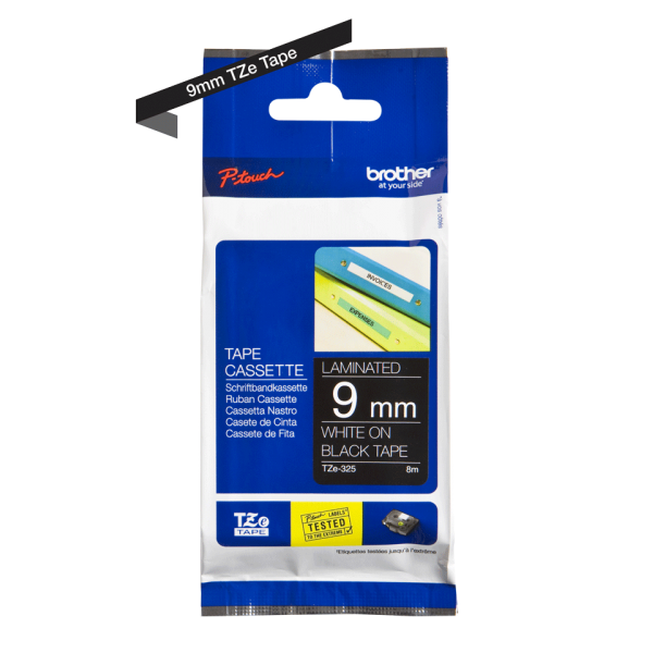 Cinta Laminada Brother Tze325 9mm X 8m Negro - Blanco