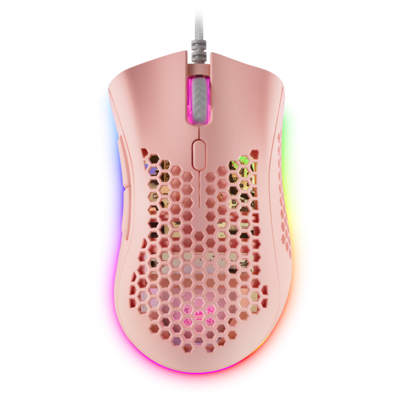 Mouse Mars Gaming Rgb Mmex Diseo Hive Pink 32kdpi Pixart 3389pro Switch Superficie Perforada Ilumin