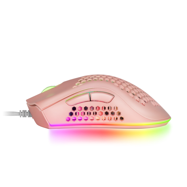 Mouse Mars Gaming Rgb Mmex Diseo Hive Pink 32kdpi Pixart 3389pro Switch Superficie Perforada Ilumin